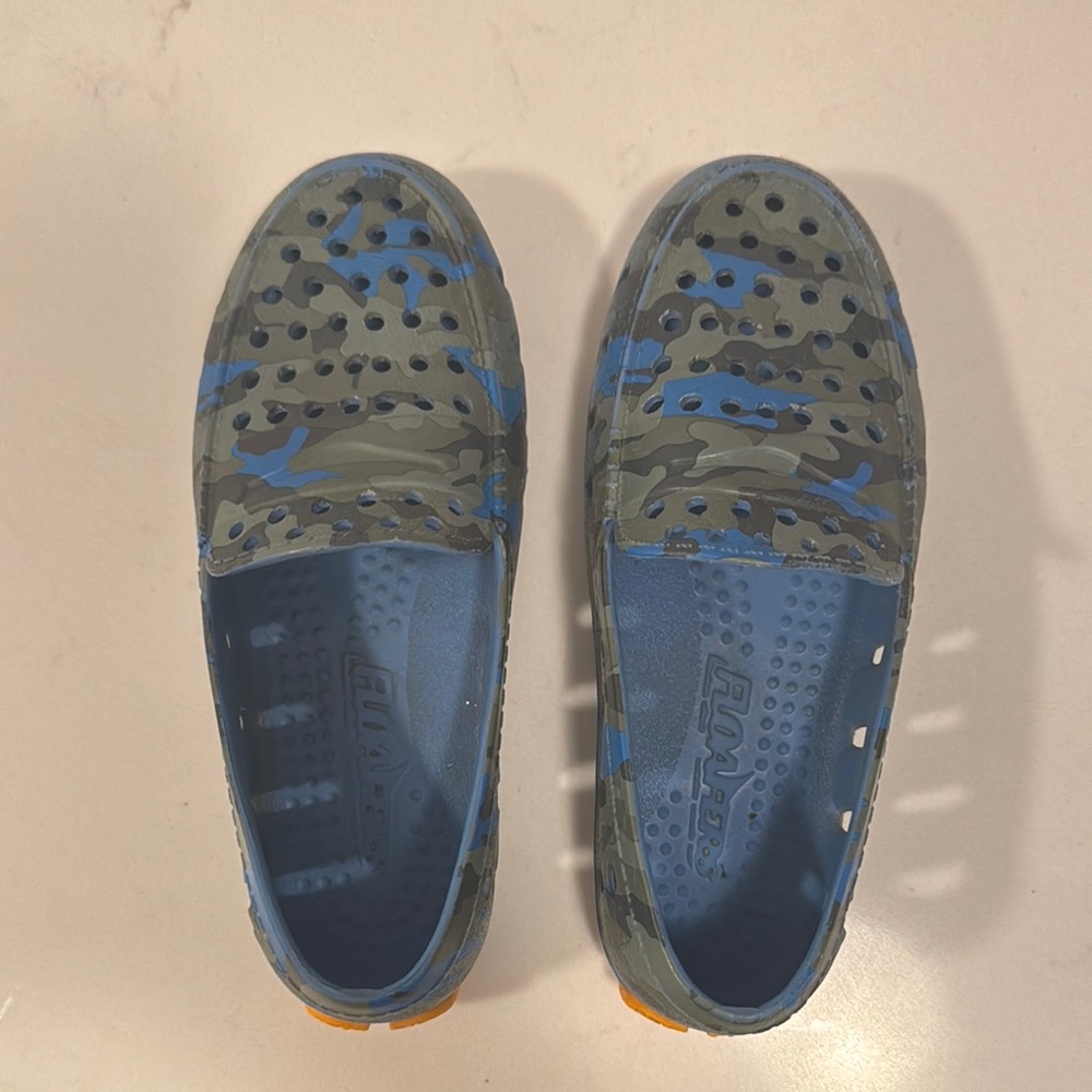 Camouflage Slip-On Shoes with Blue Accents